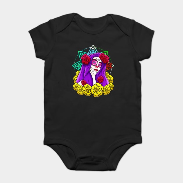 Sugar Skull Sexy Lady Day of the Dead Halloween Baby Bodysuit by creative
